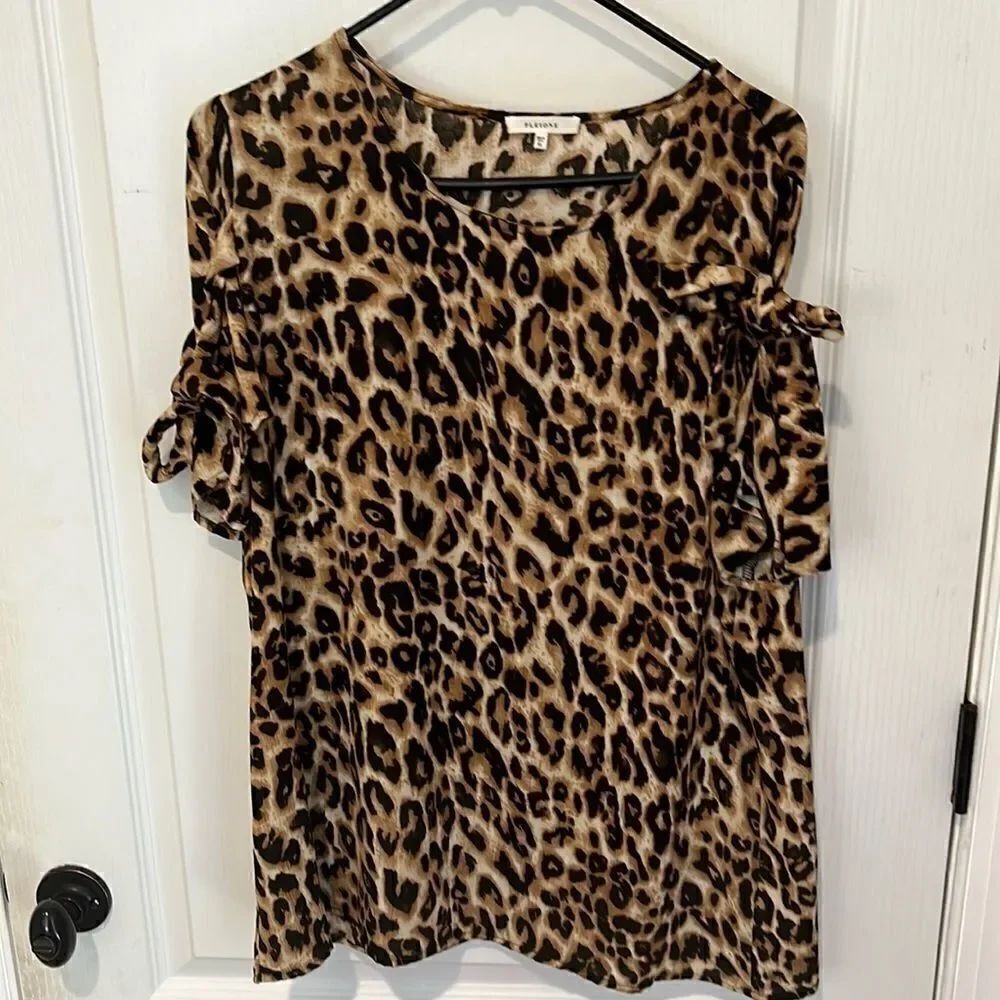 New Pleione Brown Leopard print Blouse with Tie Sleeve details